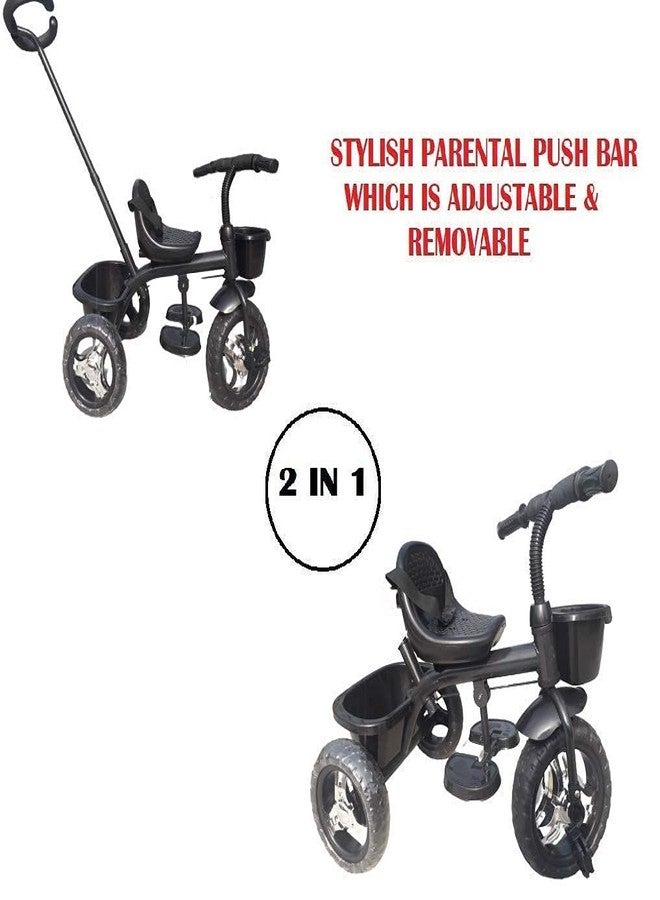 CR18 COLLECTION Stylish Baby Tricycle, Plug N Play Kids Trike Ride On With Storage Space & Parental Handle, Unisex Kids Tricycle, Age 1.5-10 Y, Black - Image 2